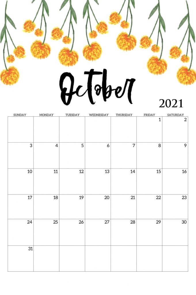 Beautiful 2021 Monthly Calendar Calendar For October 2021