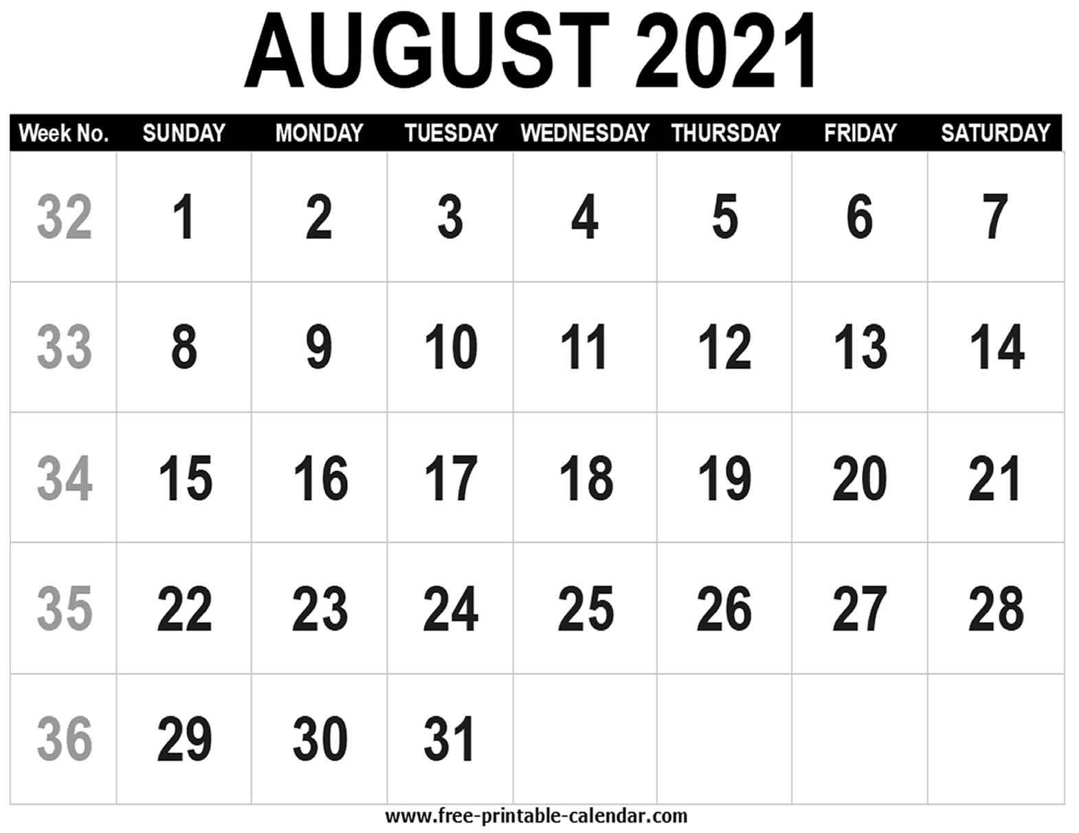 Blank Calendar 2021 August - Free-Printable-Calendar August 2021 Calendar Template Word