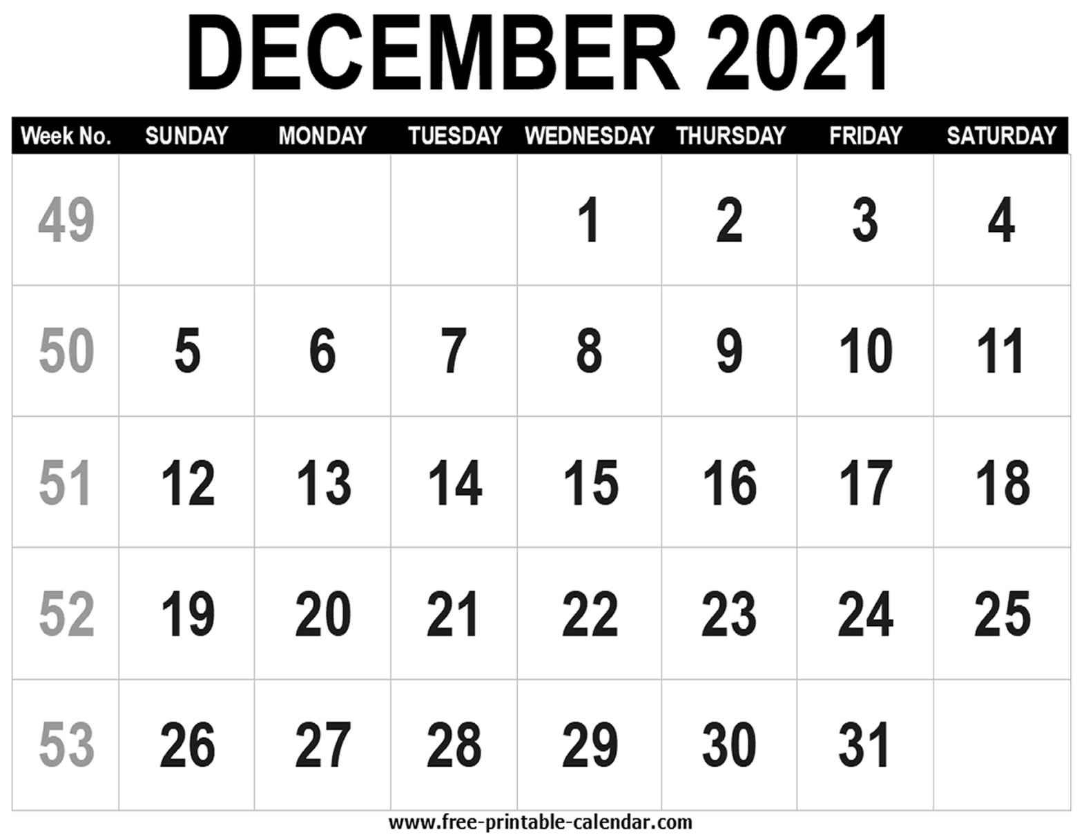 Blank Calendar 2021 December - Free-Printable-Calendar December 2020 Calendar In January 2021 Calendar
