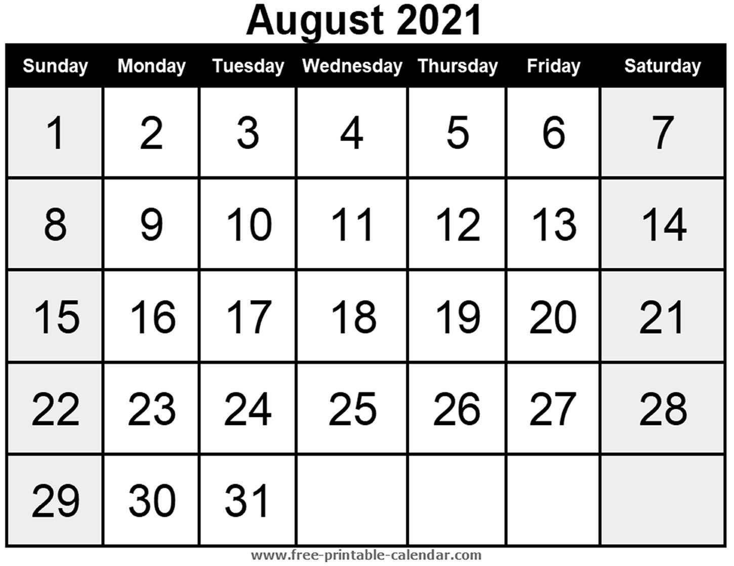 Blank Calendar August 2021 - Free-Printable-Calendar Blank August 2021 Calendar