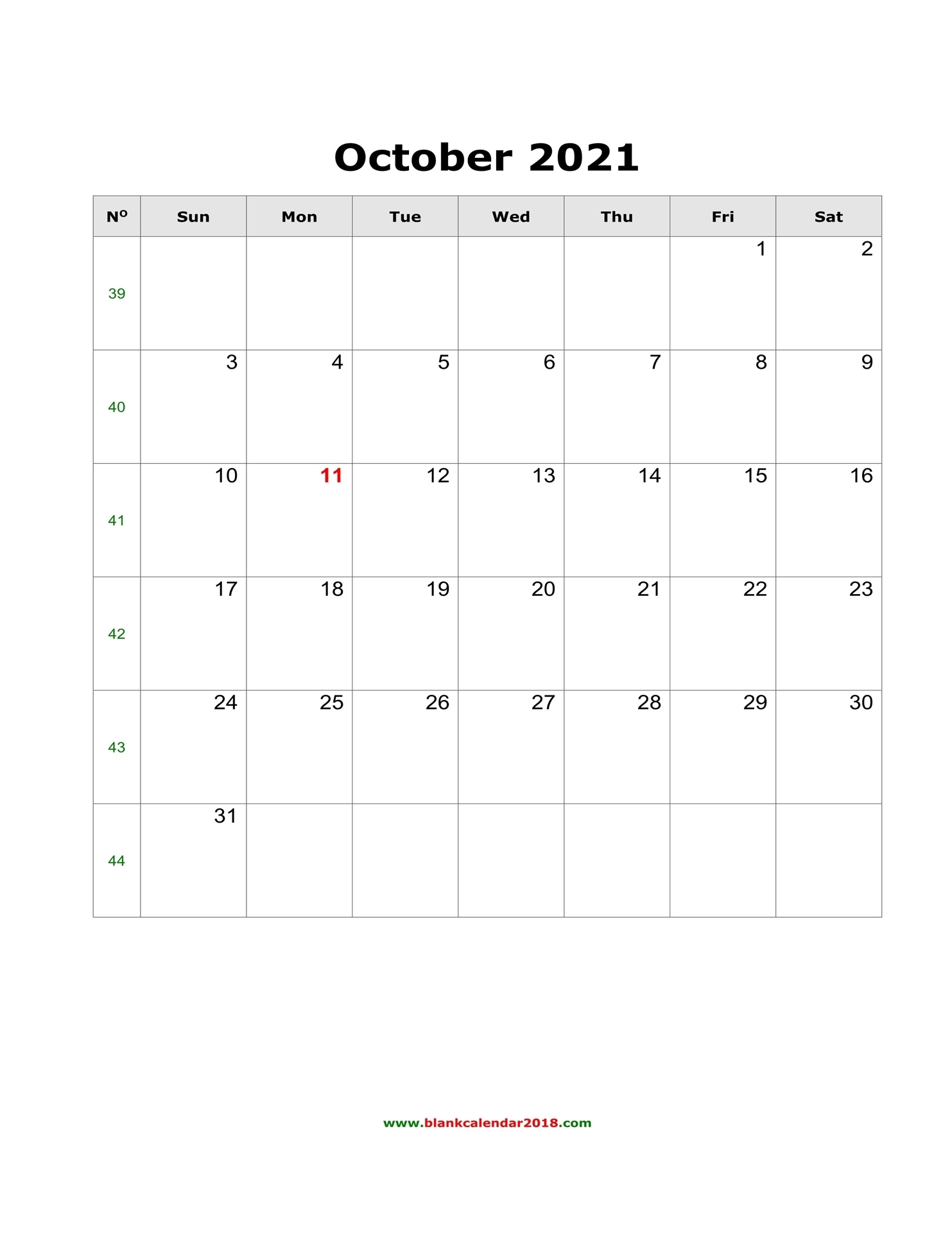 Blank Calendar For October 2021 October 2021 Blank Calendar