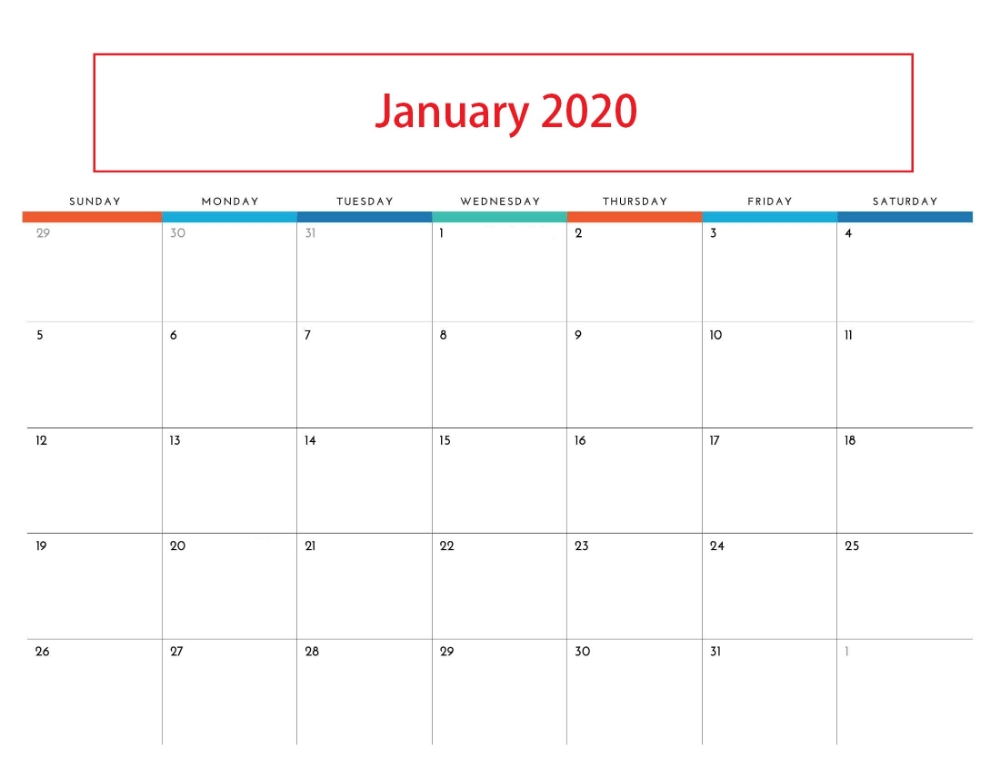 Blank Calendar January 2020 | Calendar Template, Free Printable Calendar Templates, Printable Wiki June 2021 Calendar