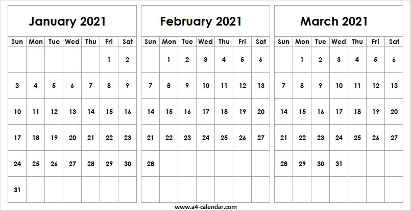 Blank January To March 2021 Calendar - A4 Calendar September 2020 To March 2021 Calendar