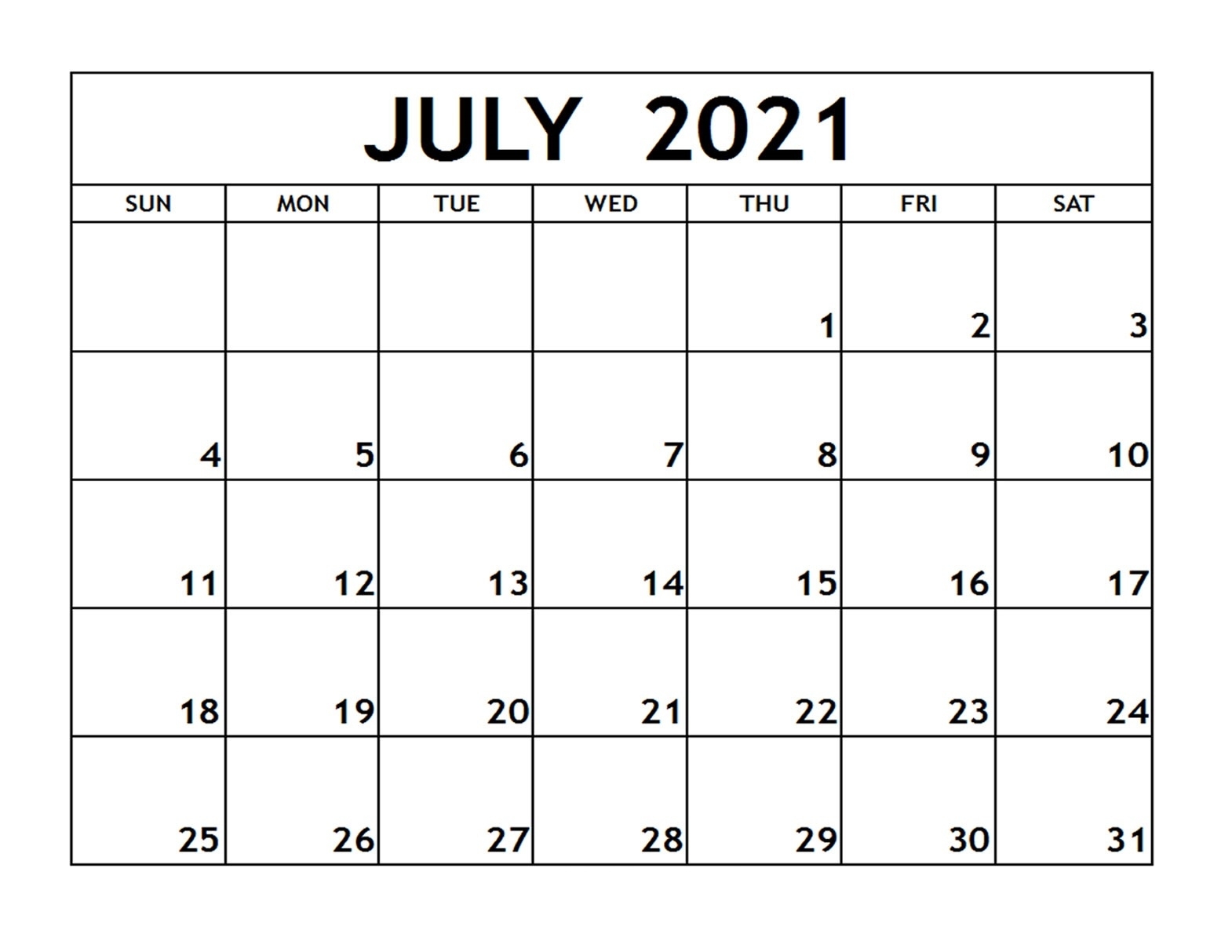 Blank July 2021 Calendar Editable Pdf - Thecalendarpedia July 2021 Calendar Free Printable