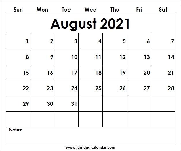 Blank Printable August Calendar 2021 Template Free August 2021 Calendar Reading