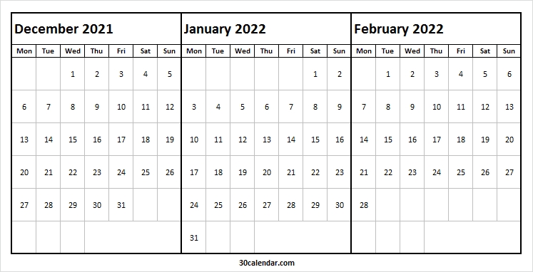 Blank Printable Calendar December 2021 To February 2022 - Tumblr December 2021 Editable Calendar