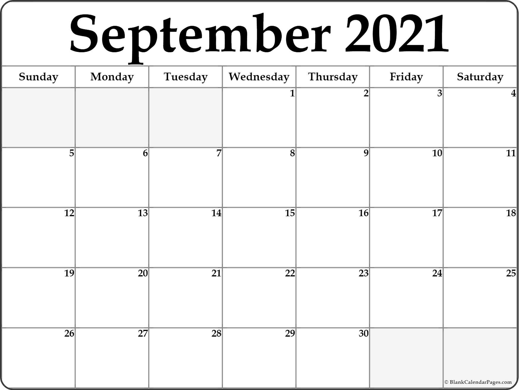 Blank September 2021 Calendar Free Printable | Printable Calendar September 2021 Lunar Calendar