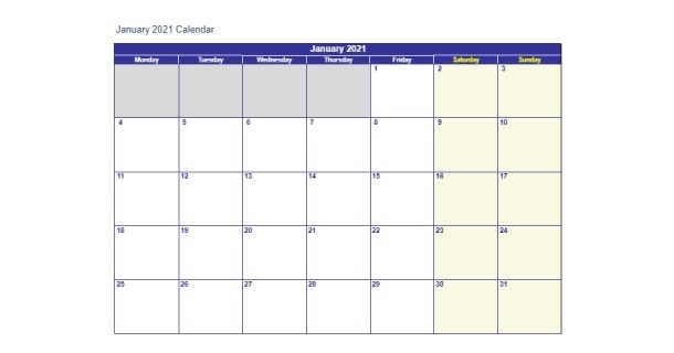 Blank Template January 2021 Calendar Excel - 2021 Calendar December 2020 January 2021 Calendar Nz