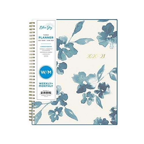 Blue Sky 2020-2021 Academic Year Weekly &amp; Monthly Planner, Frosted Flexible Cover, Twin-Wire Blue Sky Calendar July 2020-June 2021