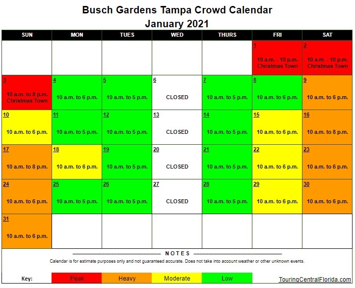 Busch Gardens Tampa Crowd Calendar - Touring Central Florida Crowd Calendar November 2021