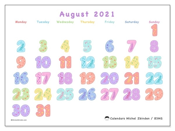 Calendar August 2021 - 83Ms - Michel Zbinden En 2021 August Calendar Festival
