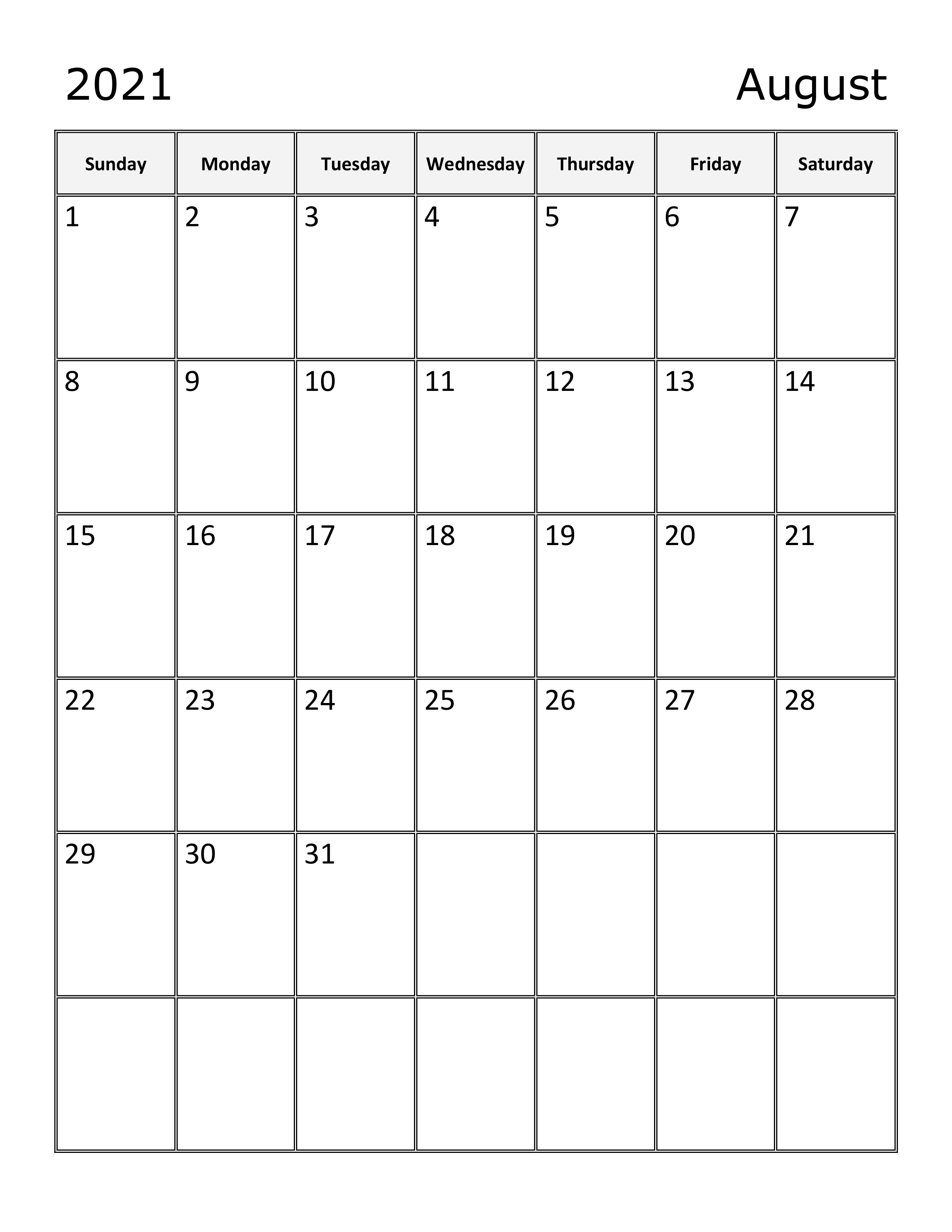 Calendar For August 2021 - Free-Calendar.su August 2021 Calendar Template Word