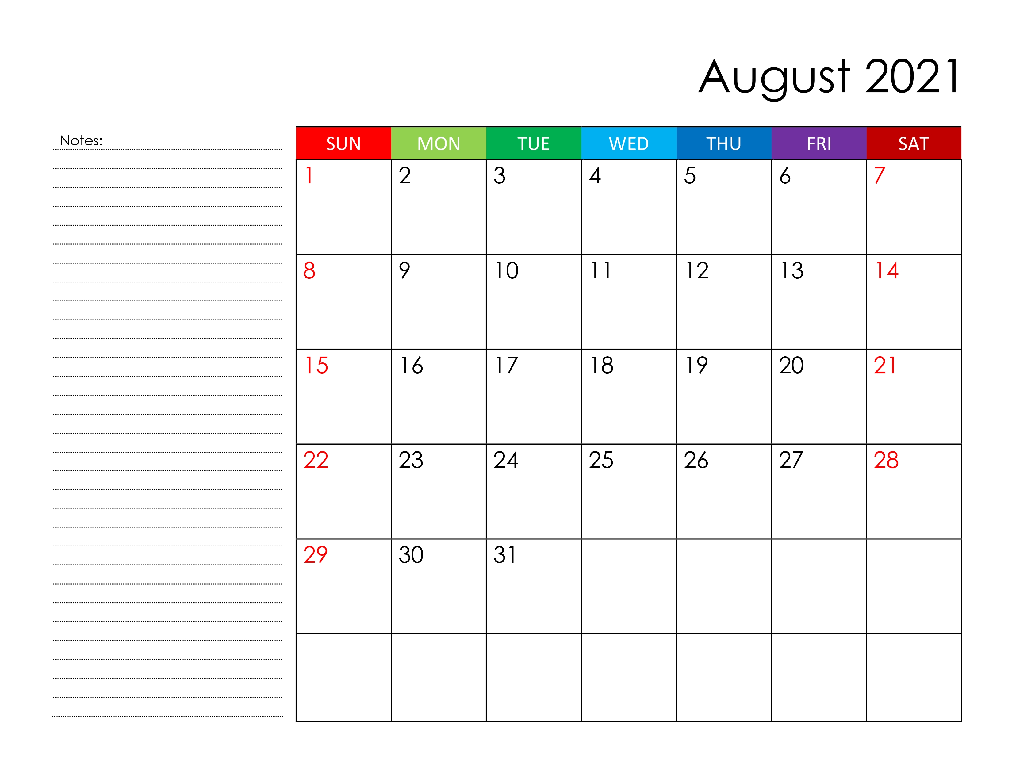 Calendar For August 2021 - Free-Calendar.su August 2021 Calendar Template Word