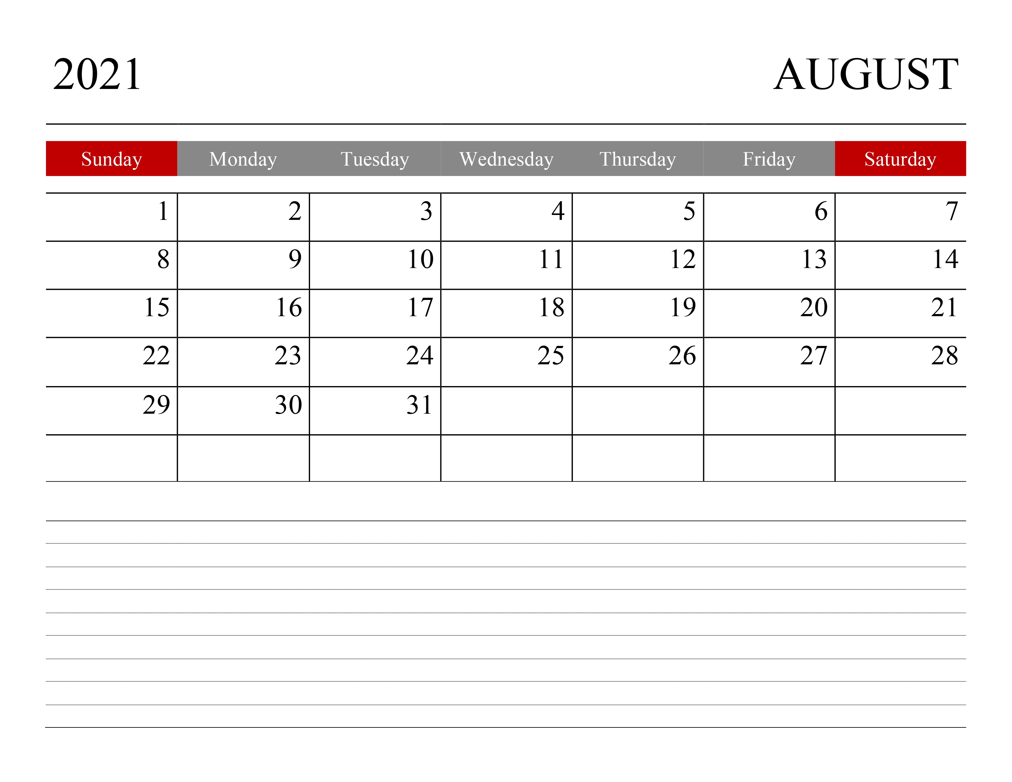 Calendar For August 2021 - Free-Calendar.su September 2021 Calendar Printable Wiki