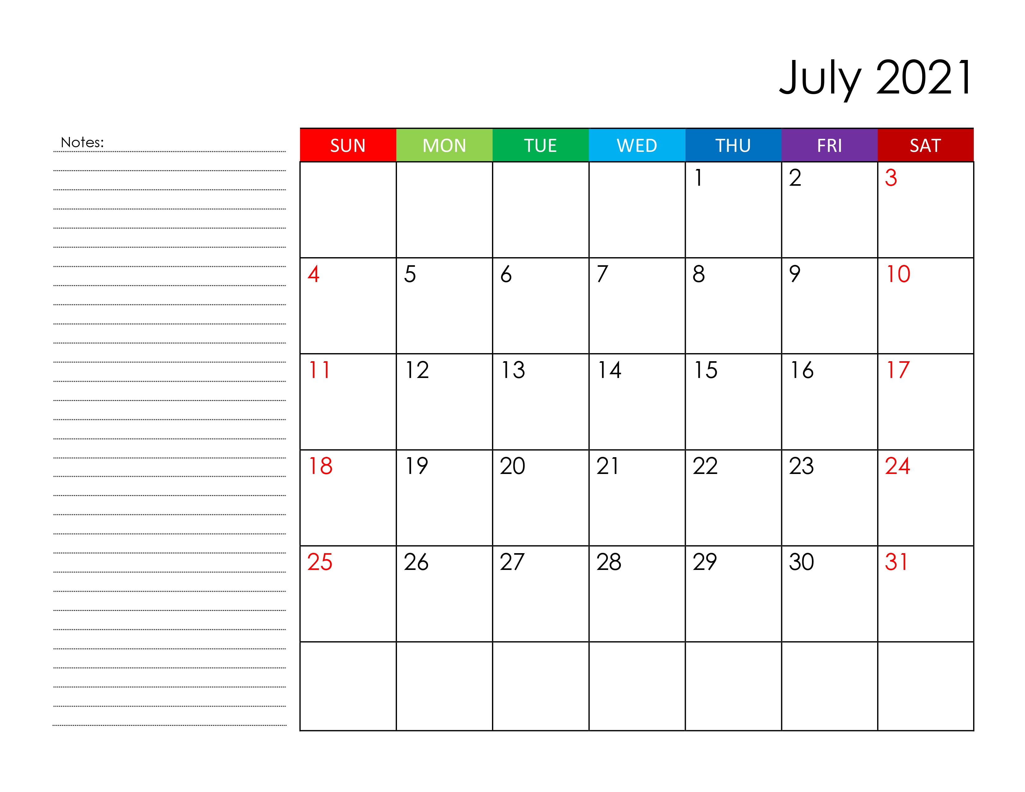 Calendar For July 2021 - Free-Calendar.su July 2021 Calendar Vertical