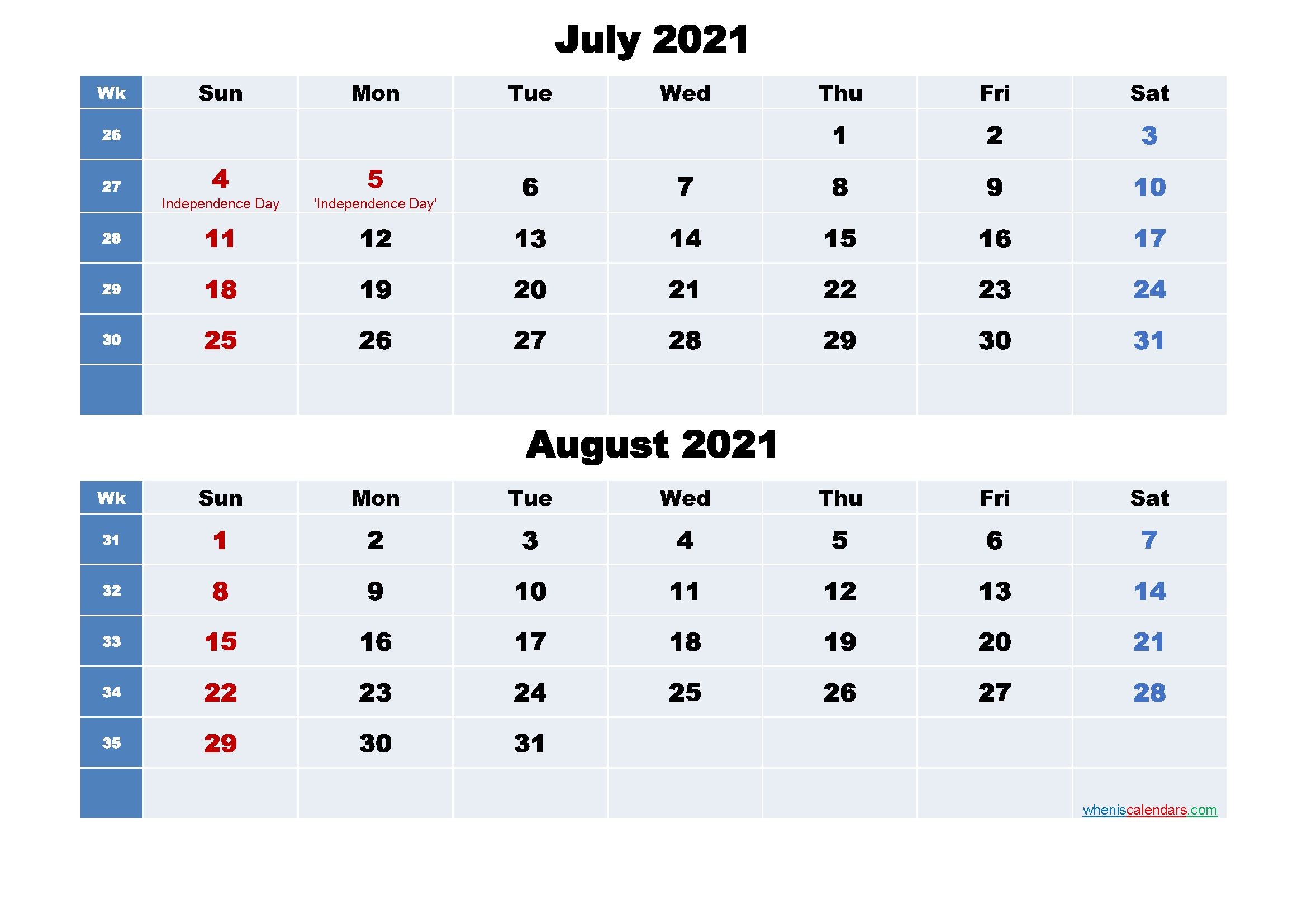 Calendar For July And August 2021 Word, Pdf How Many Months To August 2021