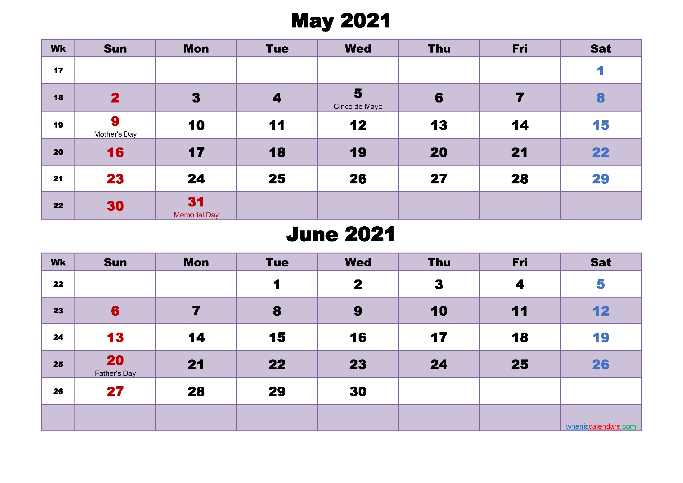 Calendar For May And June 2021 Word, Pdf | Free Printable 2020 Calendar With Holidays Calendar Of April May June 2021