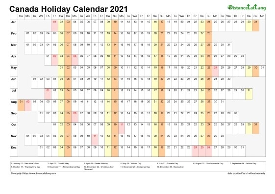 Calendar Horizontal Column With Holiday Canada 2021 October 2021 Calendar With Holidays Canada