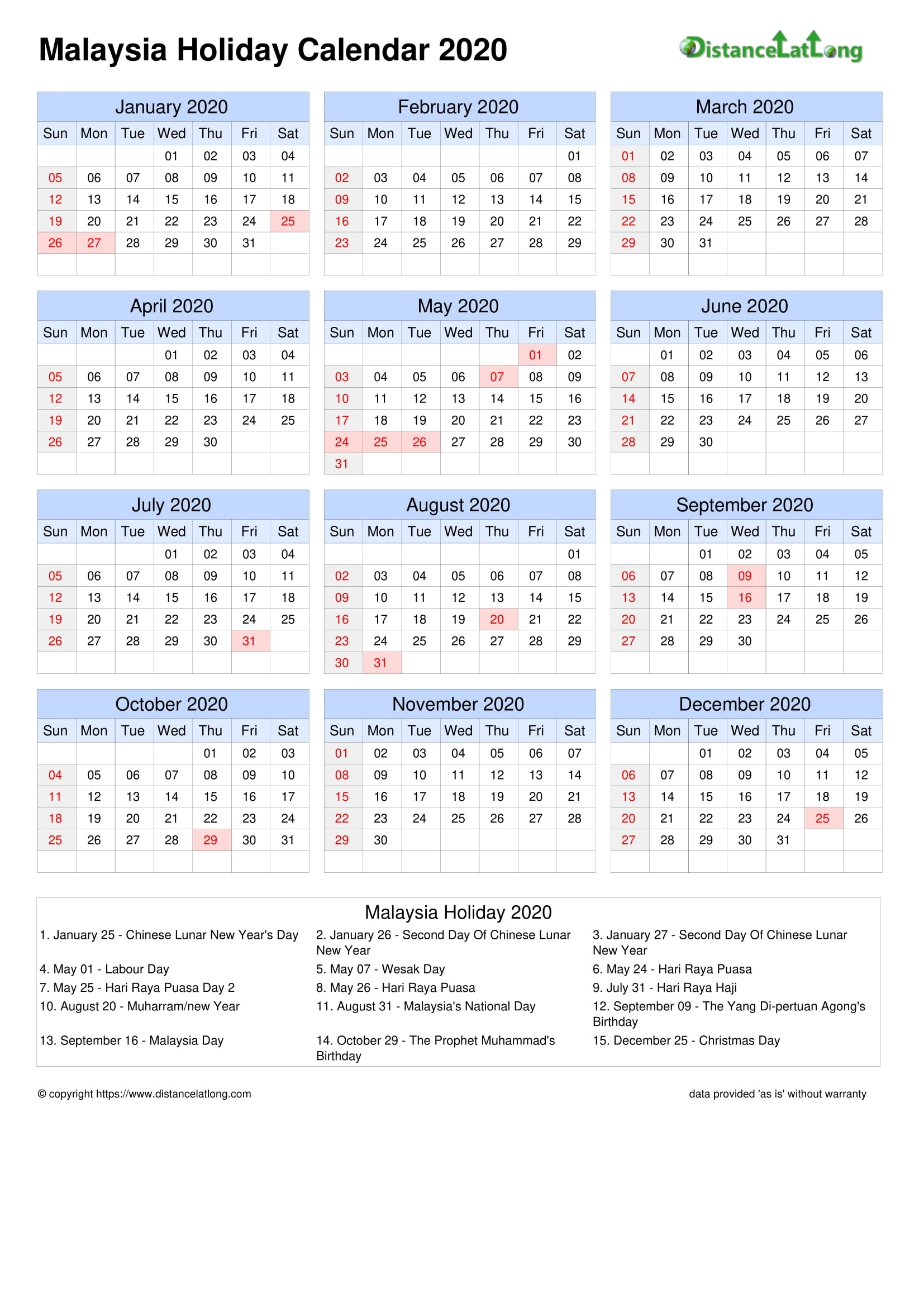 Calendar Horizontal Grid Sunday To Saturday Bank Holiday Malaysia A4 Portrait 2020 July 2021 Calendar Malaysia