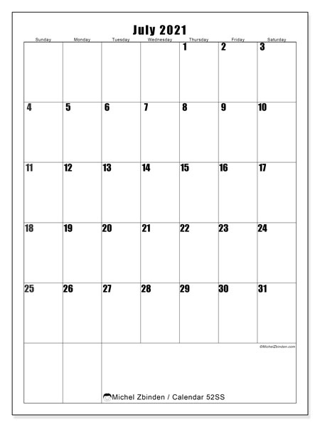 Calendar July 2021 - 52Ss - Michel Zbinden En July 2021 Calendar Monday Start