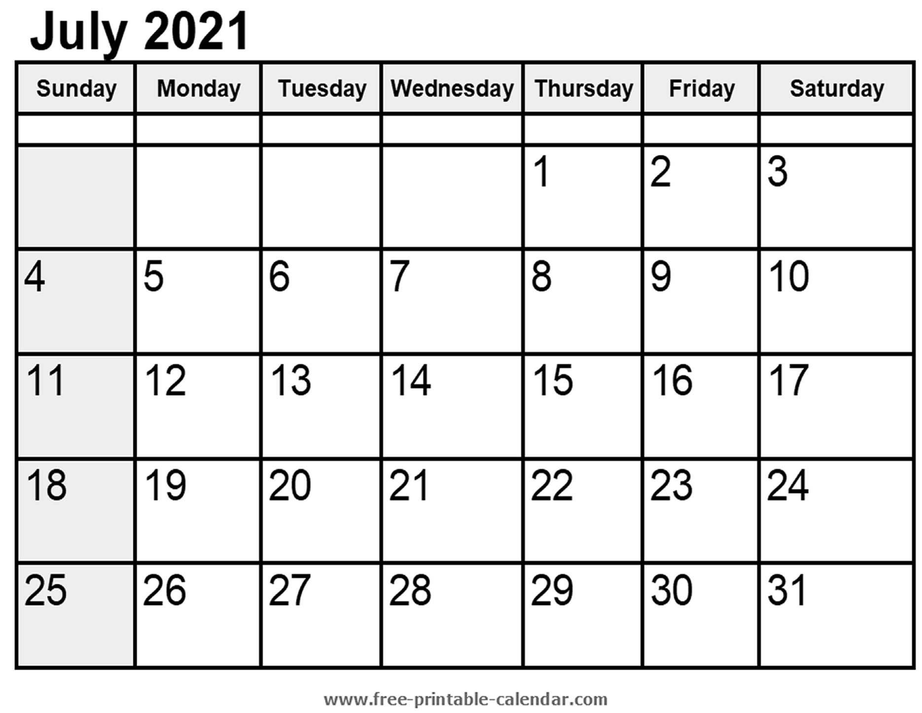 Calendar July 2021 - Free-Printable-Calendar July 2021 Calendar Free Printable