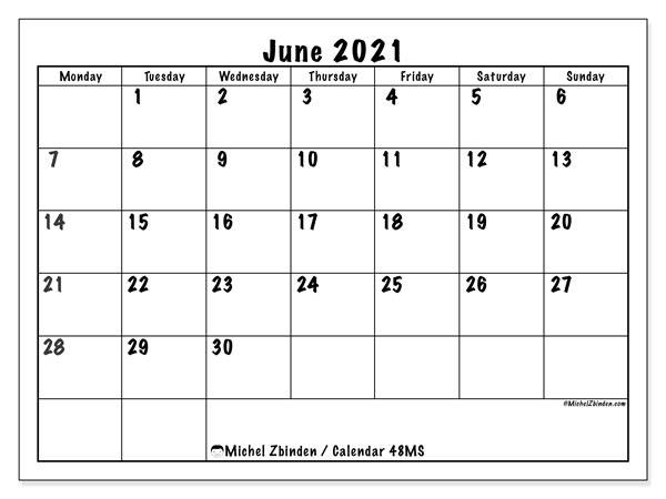 Calendar June 2021 - 48Ms - Michel Zbinden En June 2021 Calendar Monday Start