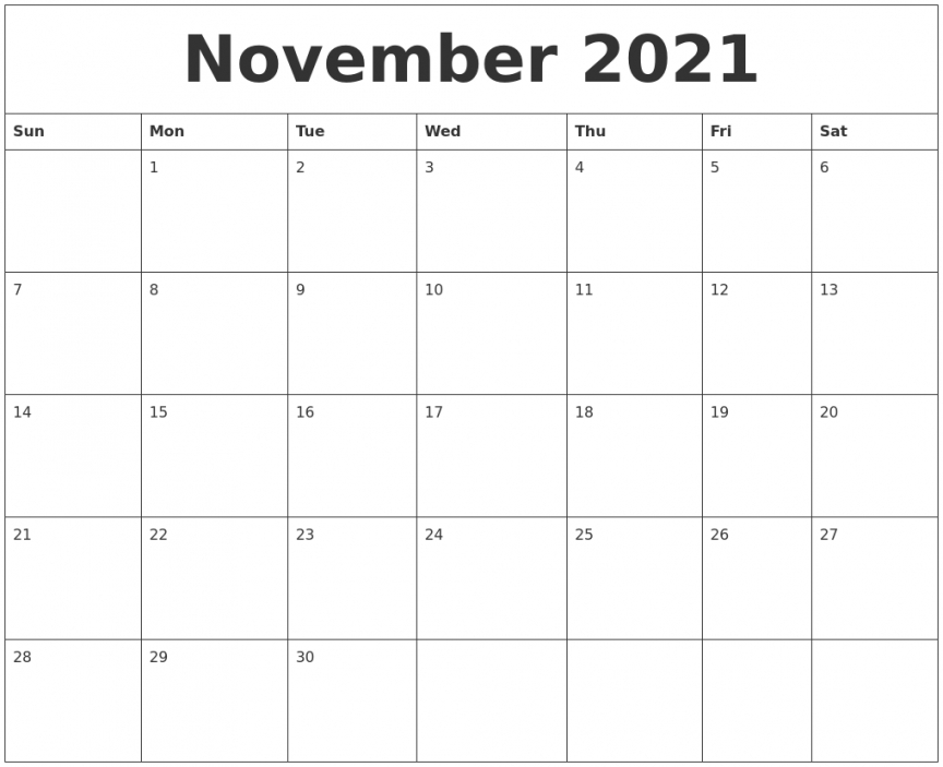 Calendar November 2021 Printable | Free Letter Templates November 2021 Calendar Holidays