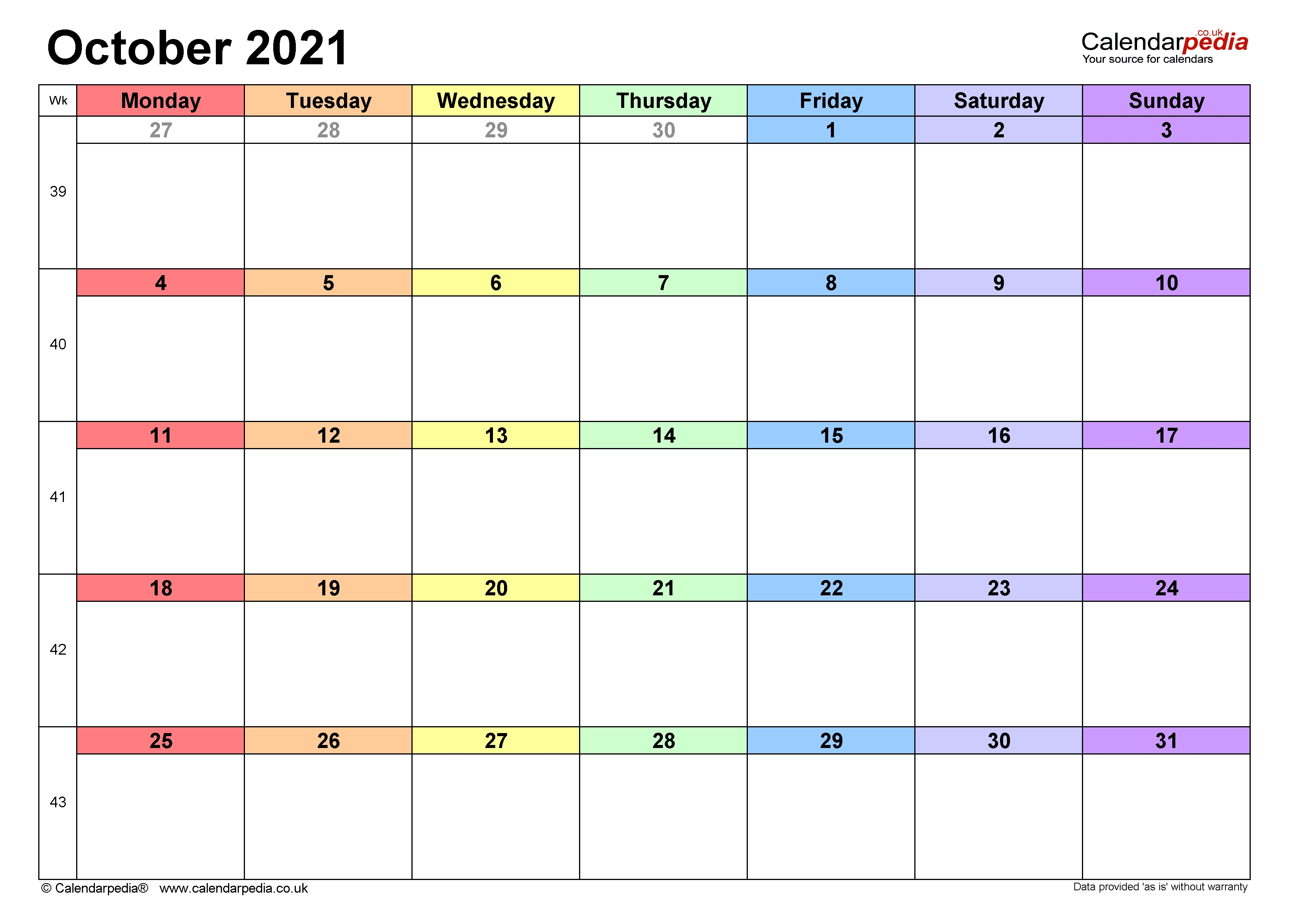 Calendar October 2021 Uk With Excel, Word And Pdf Templates October 2021 Blank Calendar