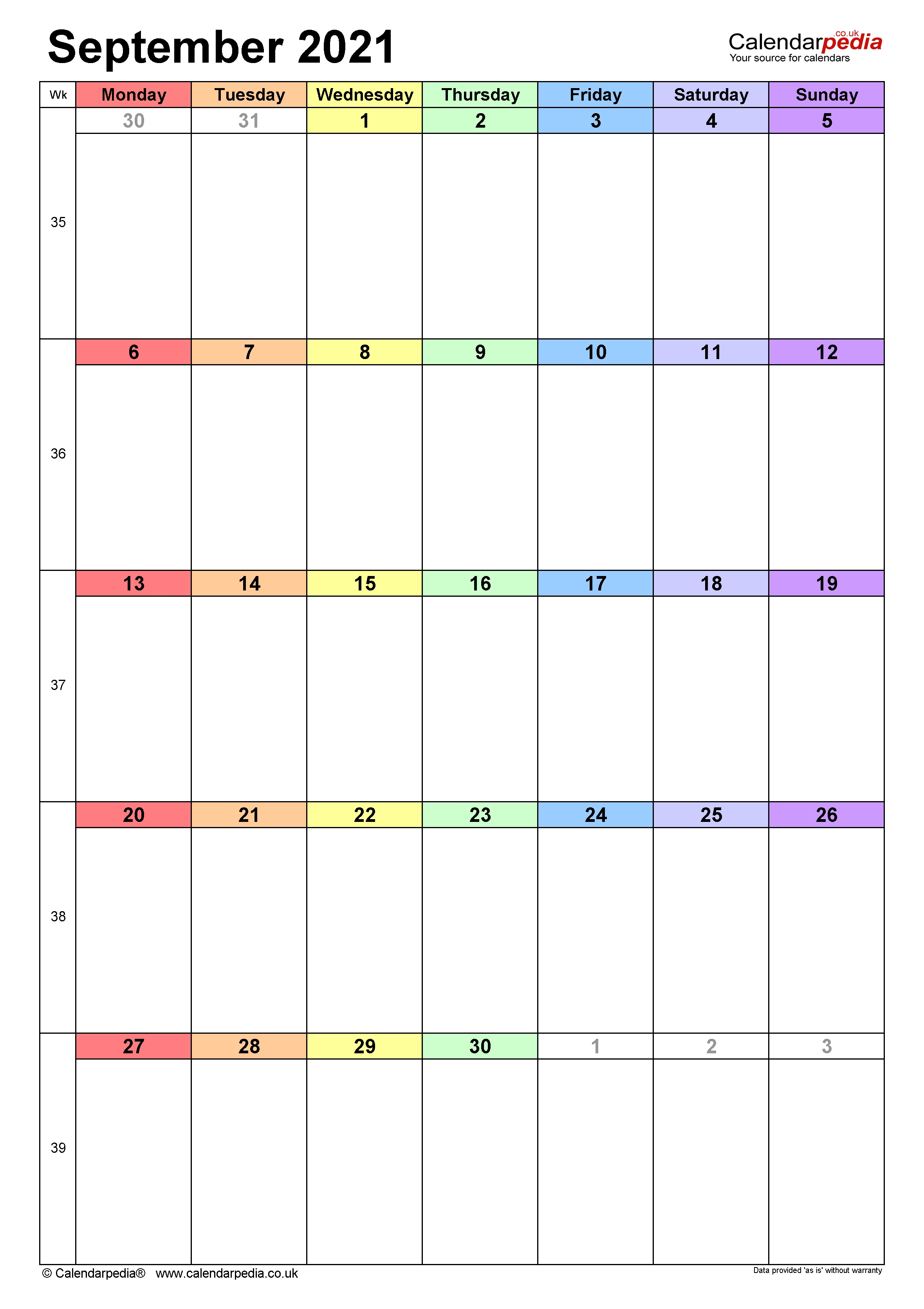 Calendar September 2021 Uk With Excel, Word And Pdf Templates September 2021 Calendar Download
