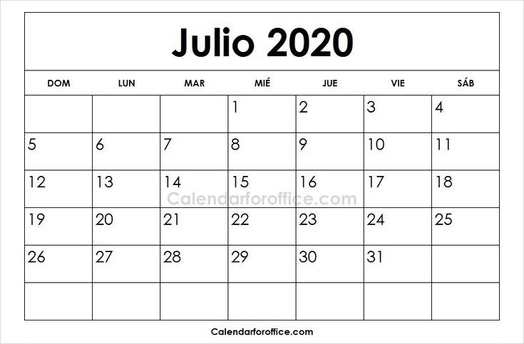 Calendario 2020 Julio Para Imprimir | 2019 Calendar, Calendar, June 2019 Calendar June 2021 Calendar In Spanish