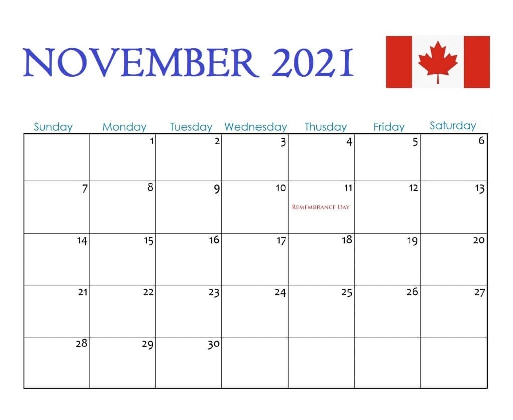Canada Holidays 2021 Calendar November 2021 Calendar Holidays