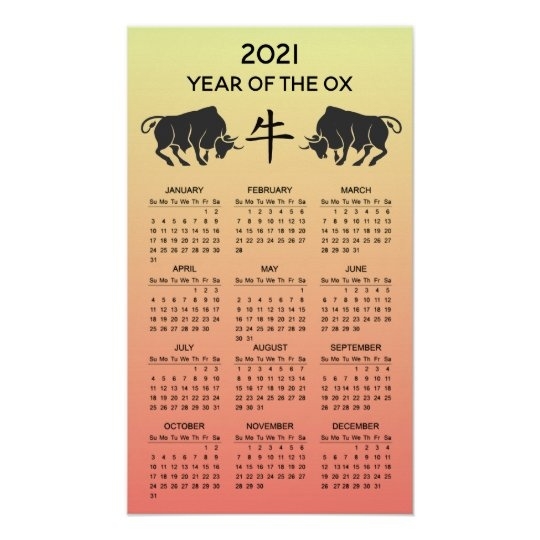 Chinese Lunar New Year Of The Ox 2021 Calendar Poster | Zazzle.co.uk Chinese Lunar Calendar August 2021
