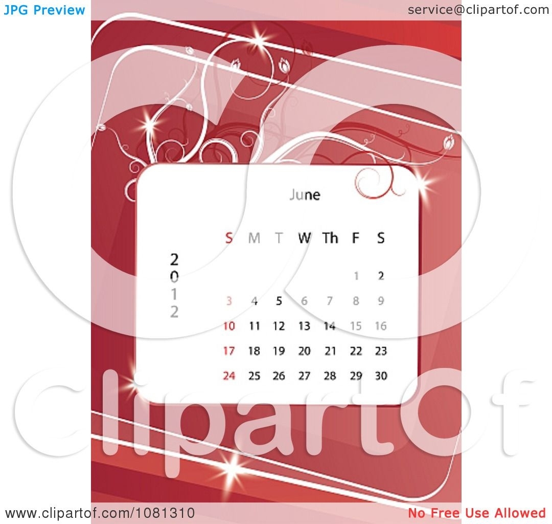 Clipart June 2012 Calendar Over Red With Vines - Royalty Free Vector Illustration By Milsiart June 2021 Calendar Clip Art