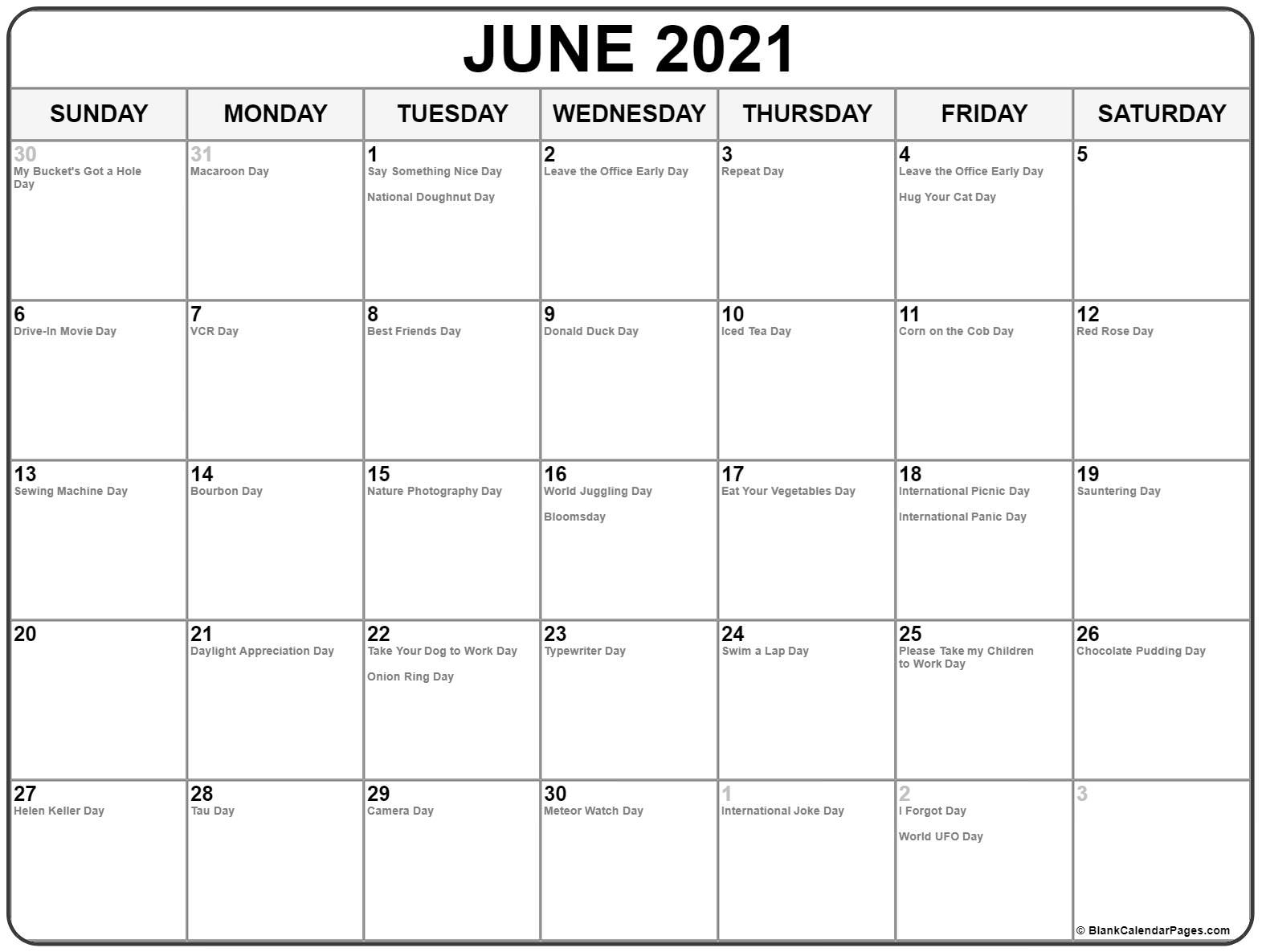 Collection Of June 2021 Calendars With Holidays June 2021 Calendar With Holidays Usa