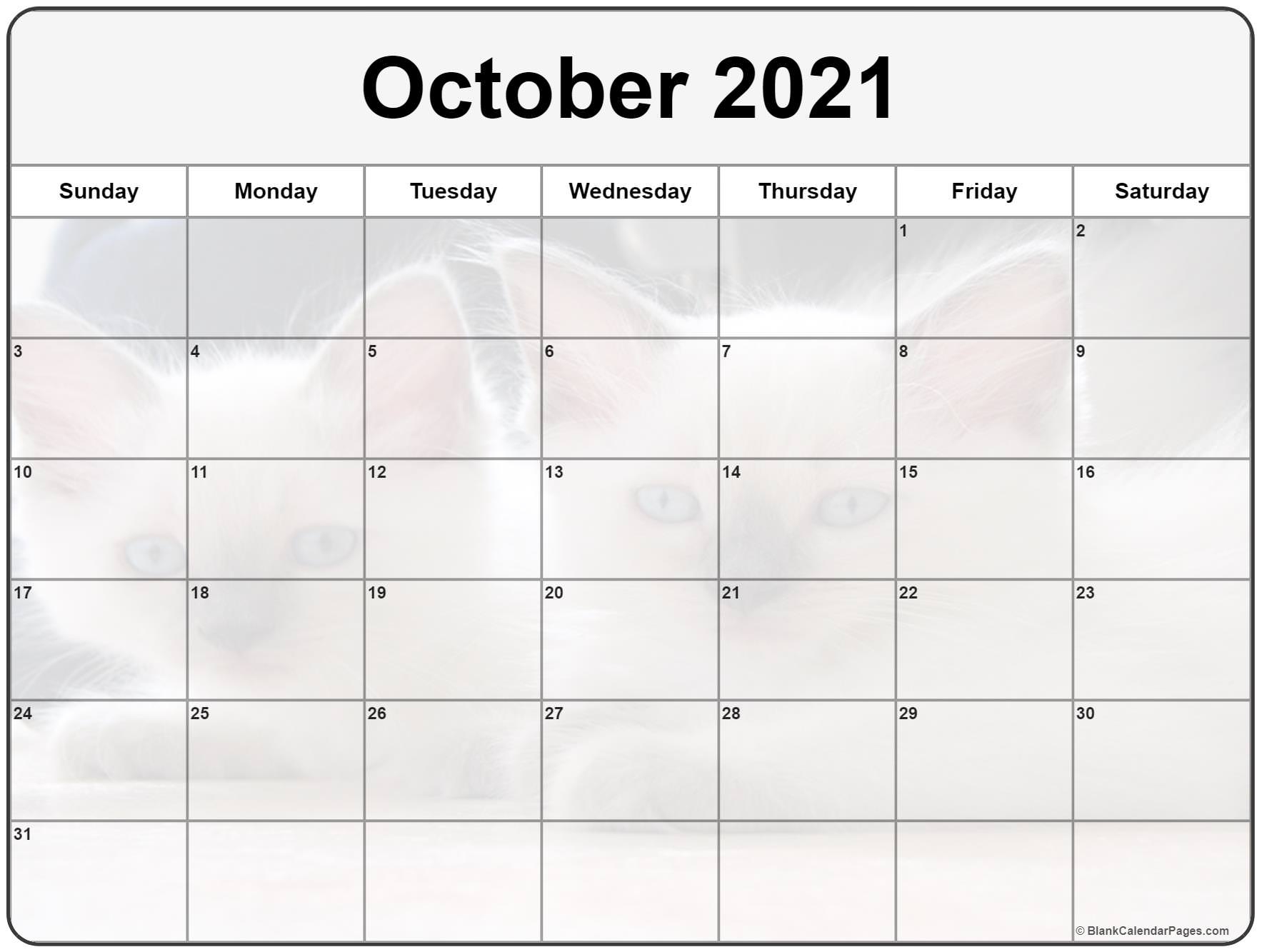 Collection Of October 2021 Photo Calendars With Image Filters. Blank October 2021 Calendar