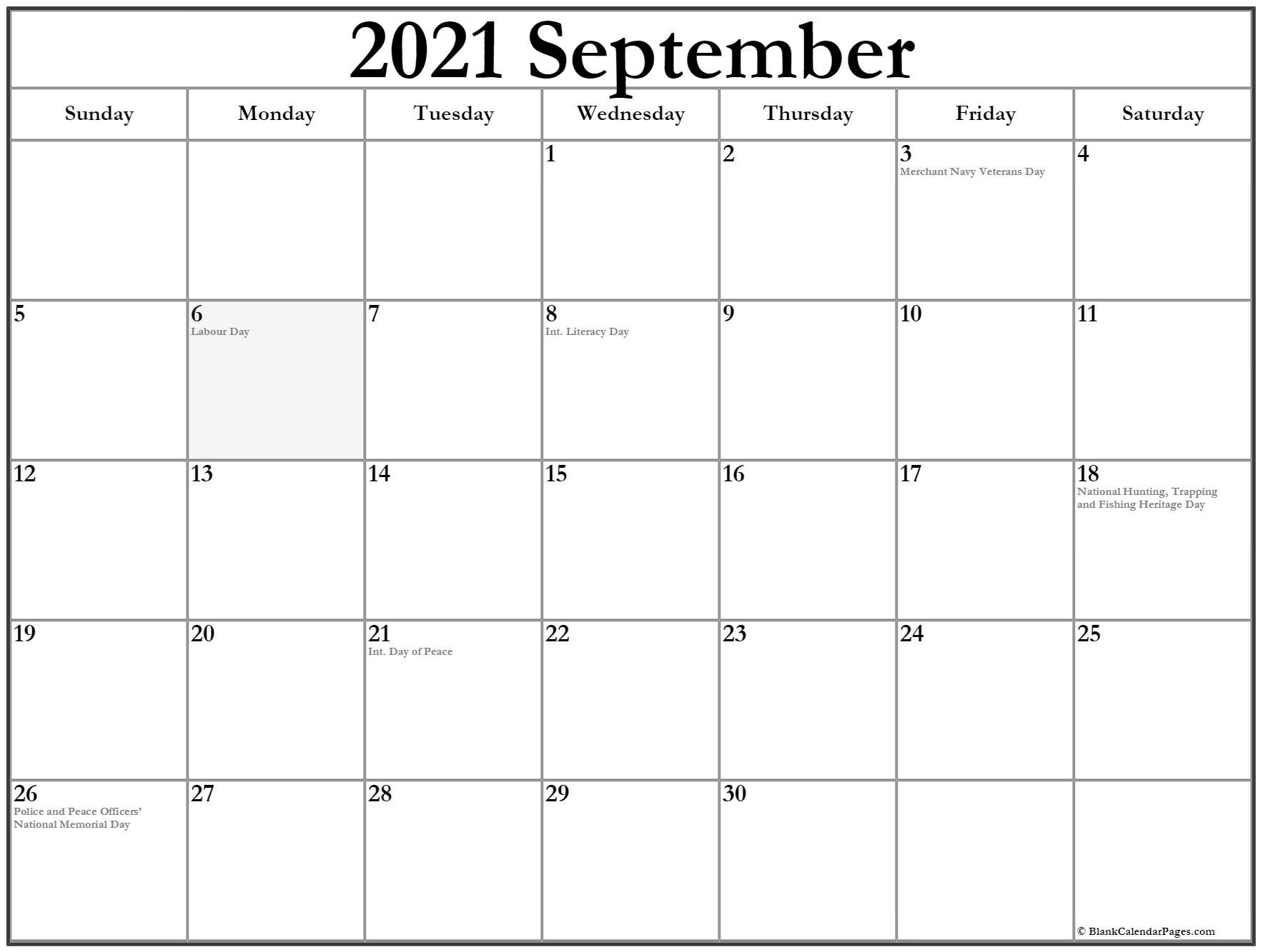 Collection Of September 2021 Calendars With Holidays September 2021 Calendar With Holidays Usa