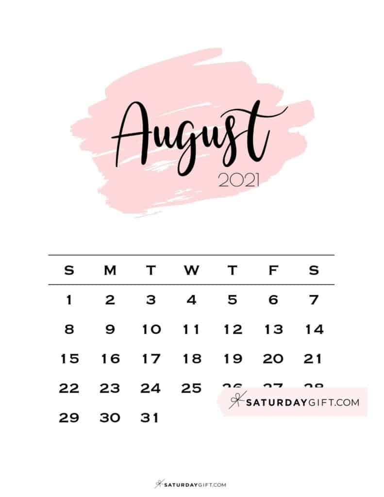 Cute (&amp; Free!) Printable August 2021 Calendar | Saturdaygift Cute August 2021 Calendar