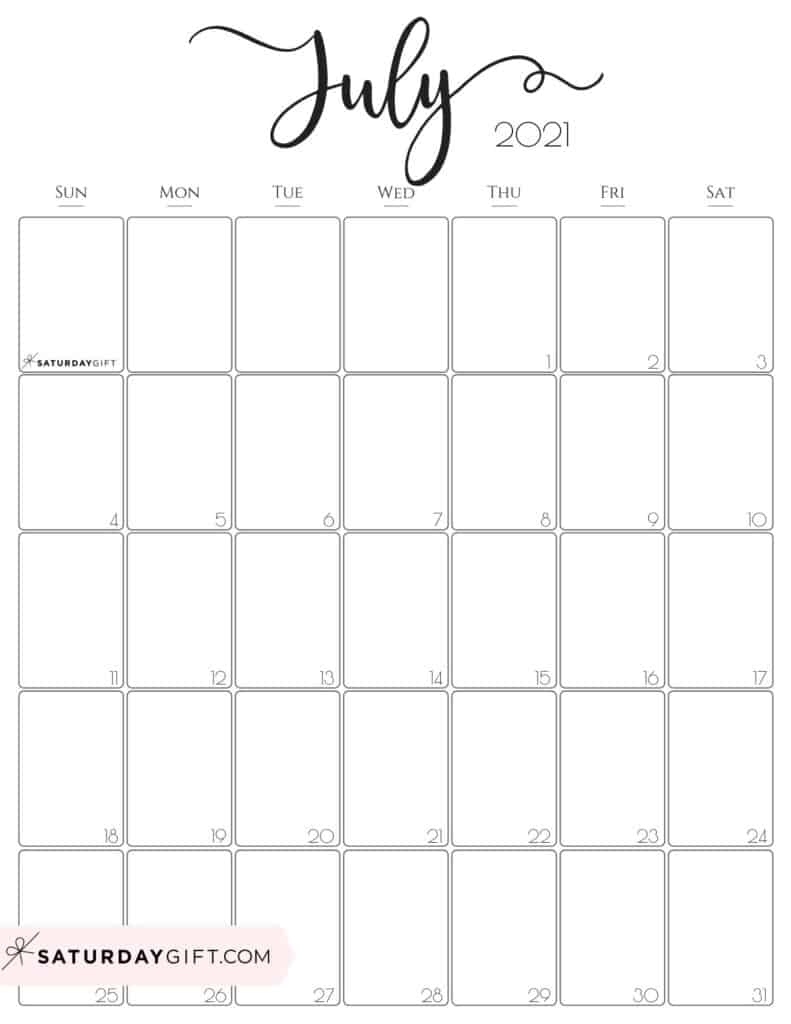 Cute (&amp; Free!) Printable July 2021 Calendar | Saturdaygift Month Of July 2021 Calendar