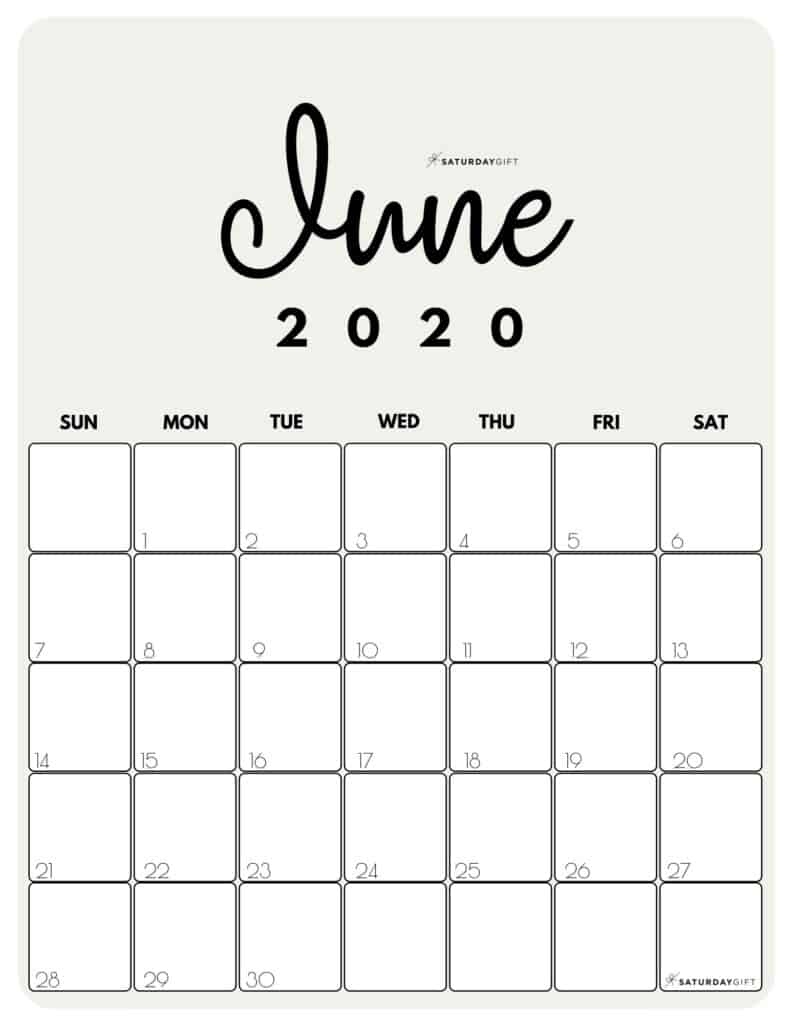 Cute (&amp; Free!) Printable June 2020 Calendar | Saturdaygift Calendar From August 2020 To June 2021
