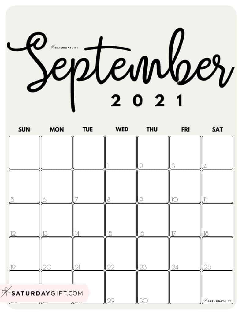 Cute (&amp; Free!) Printable September 2021 Calendar | Saturdaygift September 2021 Calendar Image