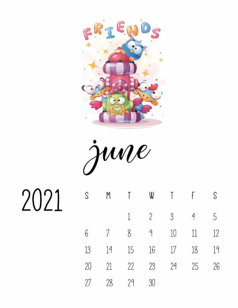 Cutest Happy Animals Calendar 2021 - World Of Printables Cute June 2021 Calendar