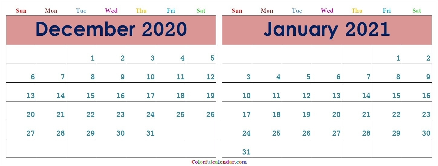 December 2020 And January 2021 Calendar | Calendar Template Printable December 2020 January 2021 Calendar Word