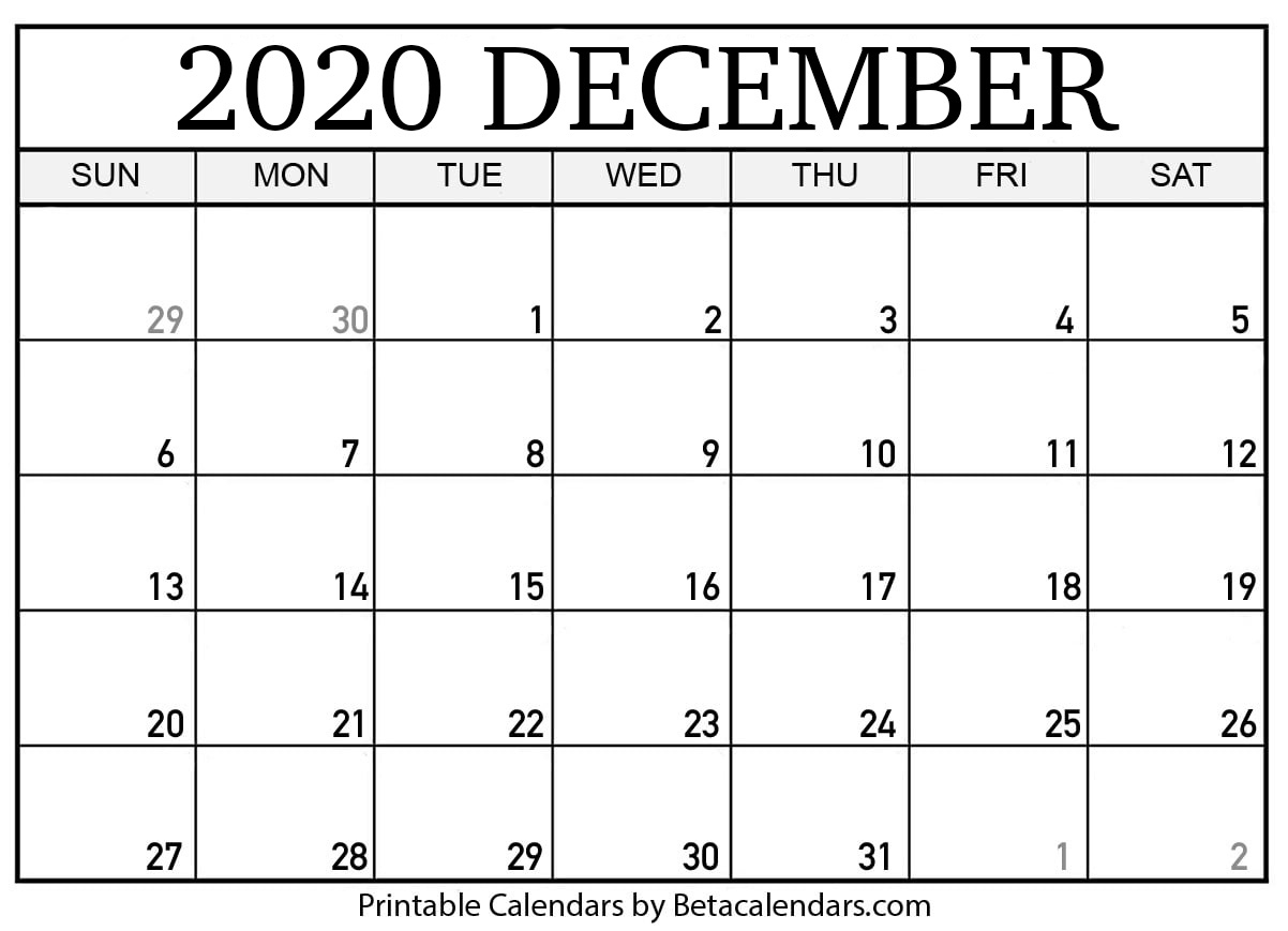 December 2020 Calendar | Blank Printable Monthly Calendars September 2020-December 2021 Calendar