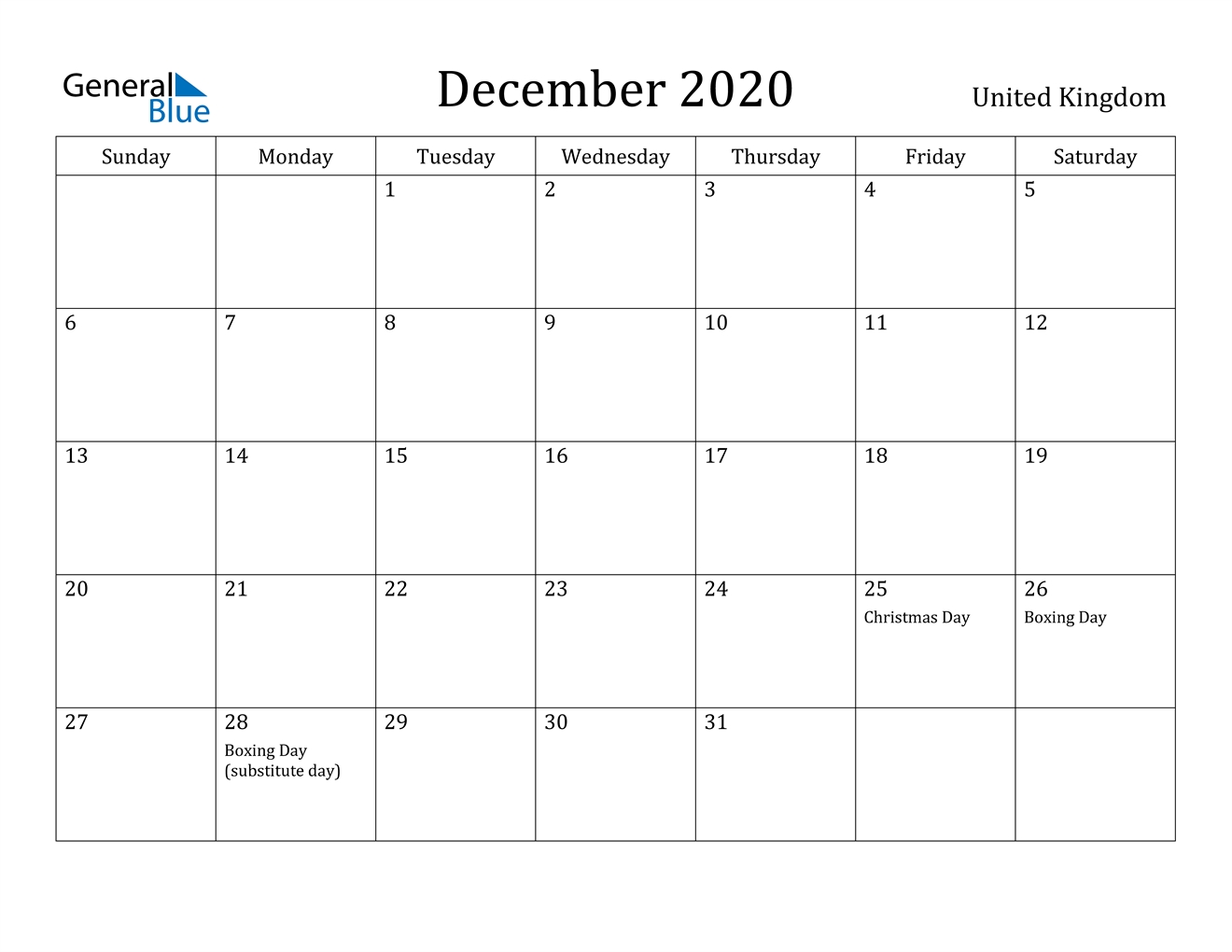 December 2020 Calendar - United Kingdom September 2020-December 2021 Calendar