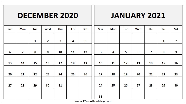 December 2020 January 2021 Calendar Notes | Template To Print December And January 2021 Calendar