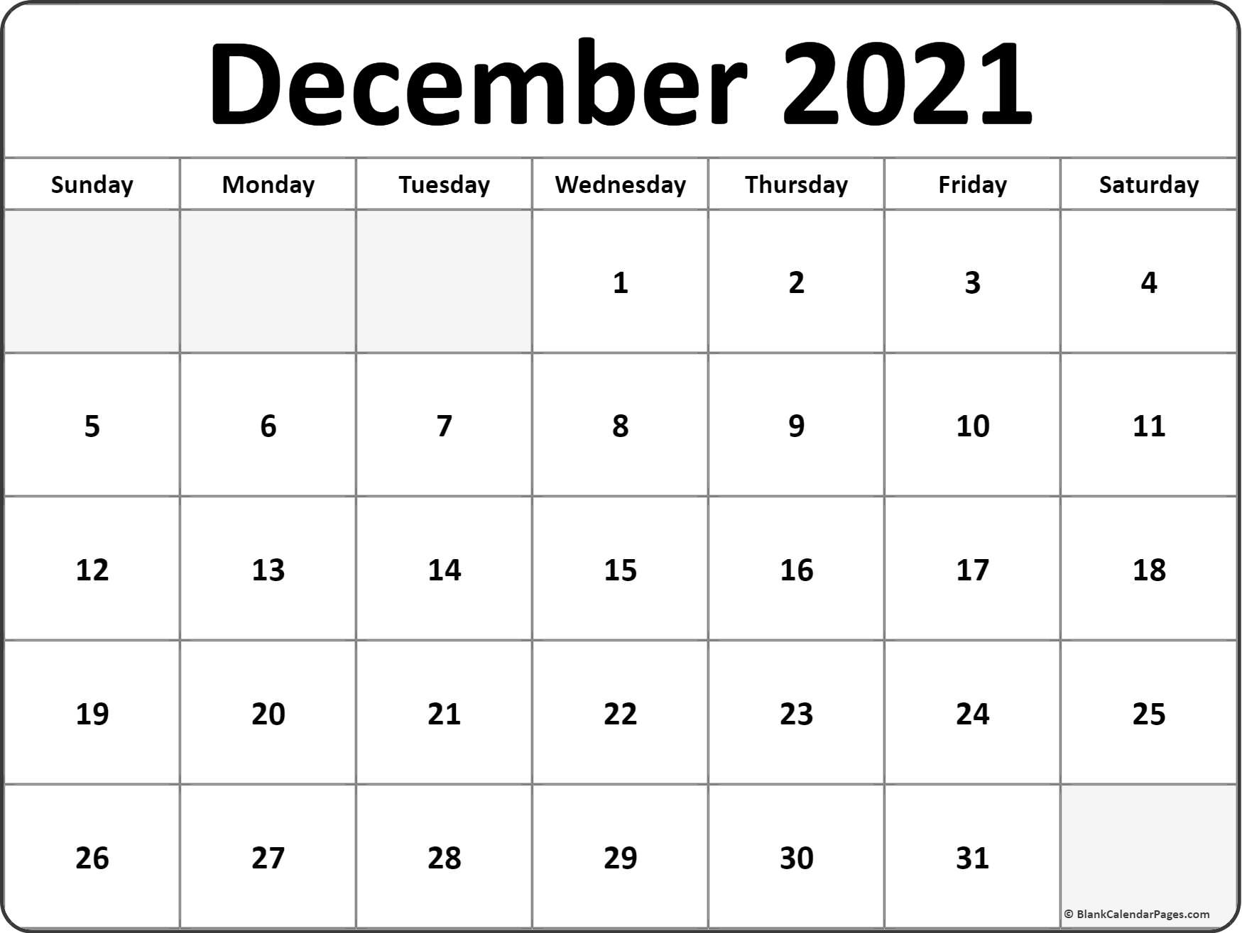 December 2021 Blank Calendar Templates. December 2021 Calendar Holidays