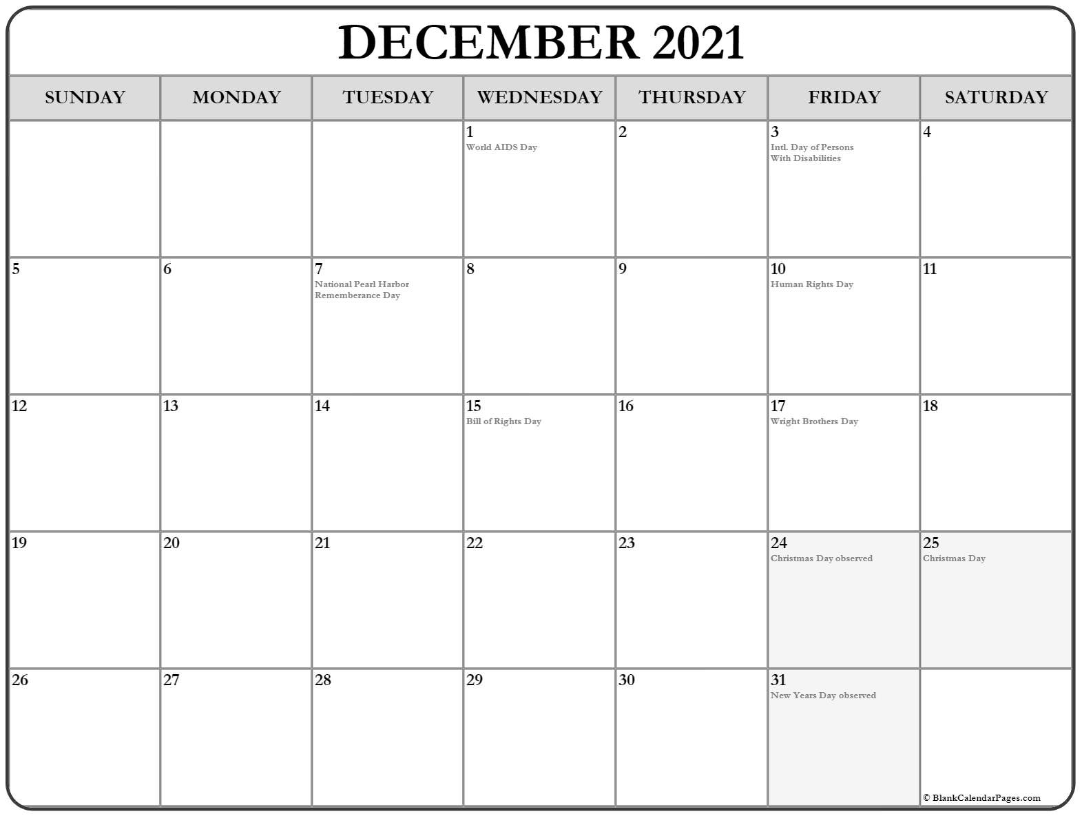 December 2021 Calendar | 56+ Templates Of 2021 Printable Calendars December 2021 Calendar Holidays