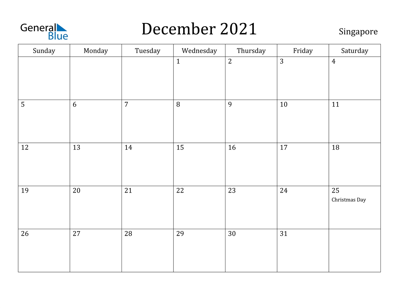 December 2021 Calendar - Singapore September 2021 Calendar Singapore