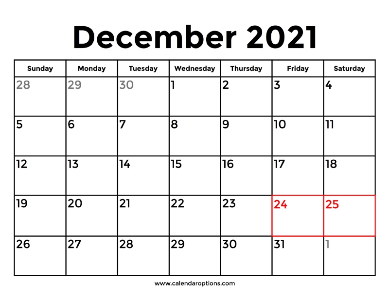 December 2021 Calendar With Holidays - Calendar Options December 2021 Calendar Holidays