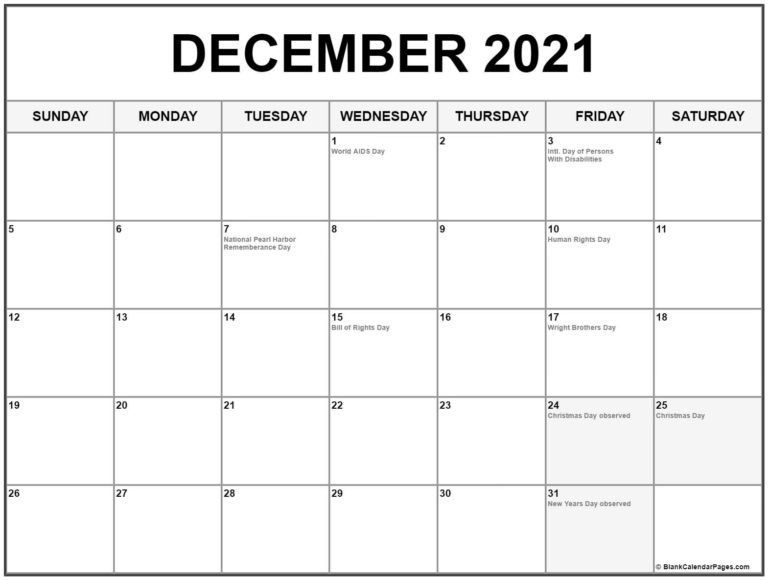 December 2021 Calendar With Holidays December 2021 Calendar Xl